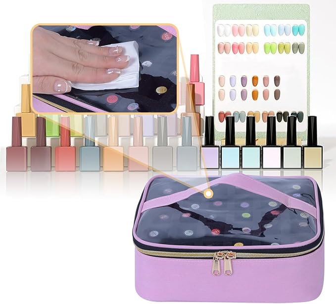 Small Clear Nail Polish Case Holds 30 bottles(15ml-0.5fl.oz) Nail Polish Organizer Multifunctional Nail Polish Bag organizer, Cosmetic Travel Makeup Cases for Women, Pink
