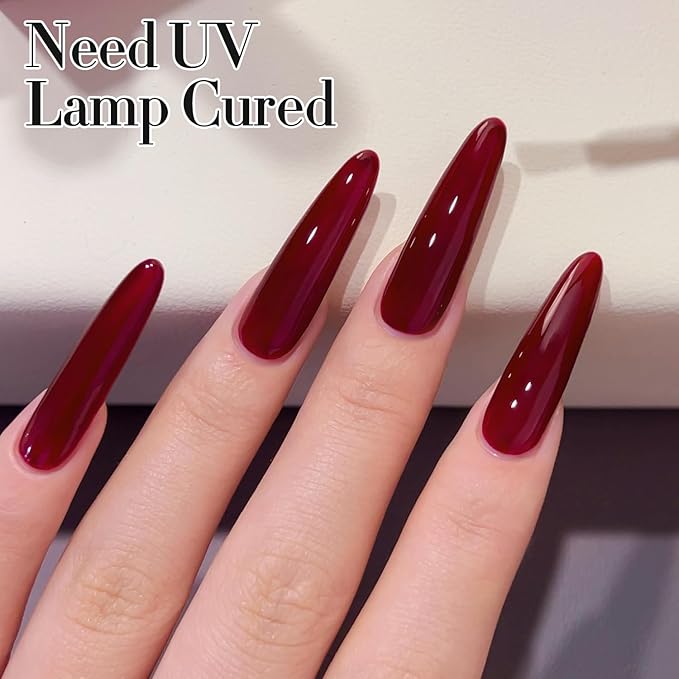 Double Rhythm 0.50 OZ Gel Polish Hema Free Same Color Same Bottle Golden Round Translucent Neutral Natural Milky 15 ML Jelly UV Polish Art DIY at Home (Burgundy-C1129)
