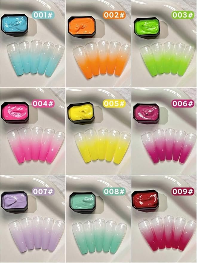 Gradient Pat Pat Gel, 9 Colors Ombre Gel Nail Polish with Nail Sponges & Airbrush Stencils for Ombre Gel Airbrush Nails, Y2K Pallet Patting Gels for Nails