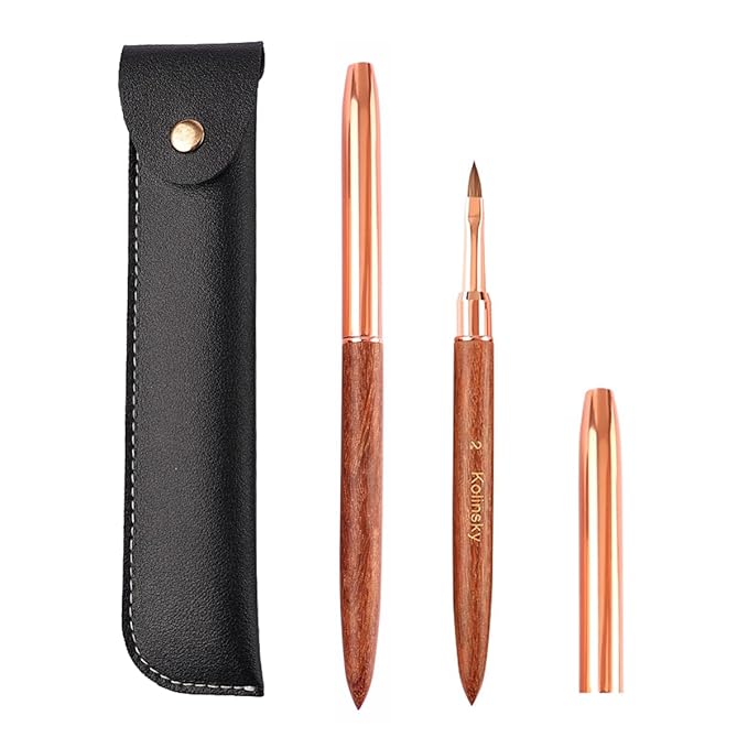 100% Pure Kolinsky Acrylic Nail Brush Size 2 for Acrylic Application - Acrylic Powder Brush for Nail Art Professional Salon Quality Acrylic Powder Brush for Nail Art Extension (Rose Gold Wood)