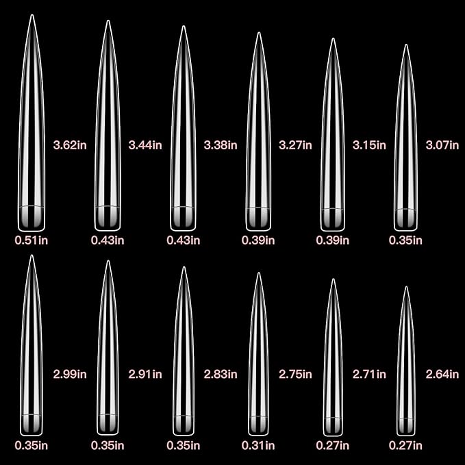 XXXXL Extra Long Nail Tips, BORNBYME Clear Stright Stiletto Nail Tips Acrylic Full Nail Tips 120 PCS