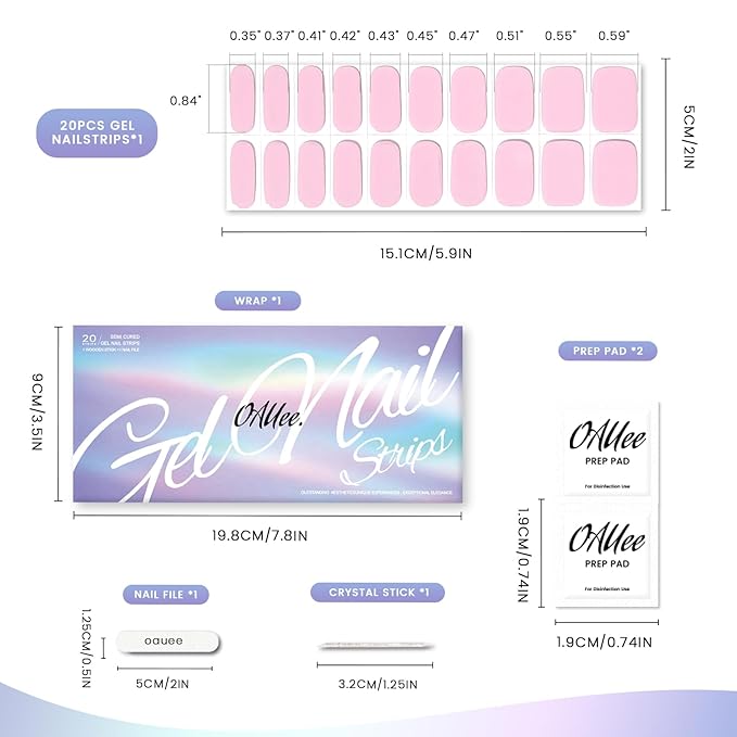 Semi Cured Gel Nail Strips | Gel Nail Stickers With UV Light Required | Salon Quality, Easy Application And Removal（Muted Powder）
