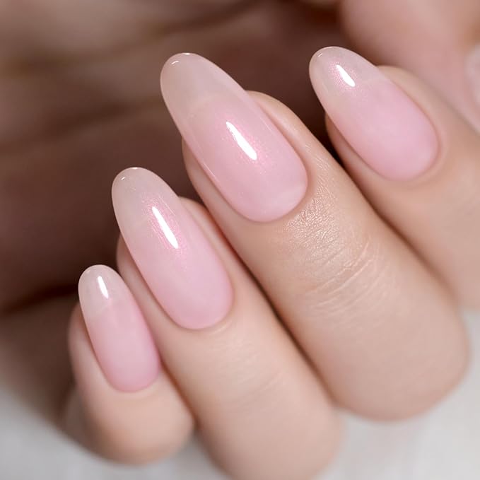 RARJSM Nude Pearl Shell Glitter Gel Nail Polish Bubble Pink Clear Sheer Light Pink with PinkShimmer Gel Polish 15ml Soak Off Transparent Jelly Skin Color Home Salon French Manicure Curing Requires