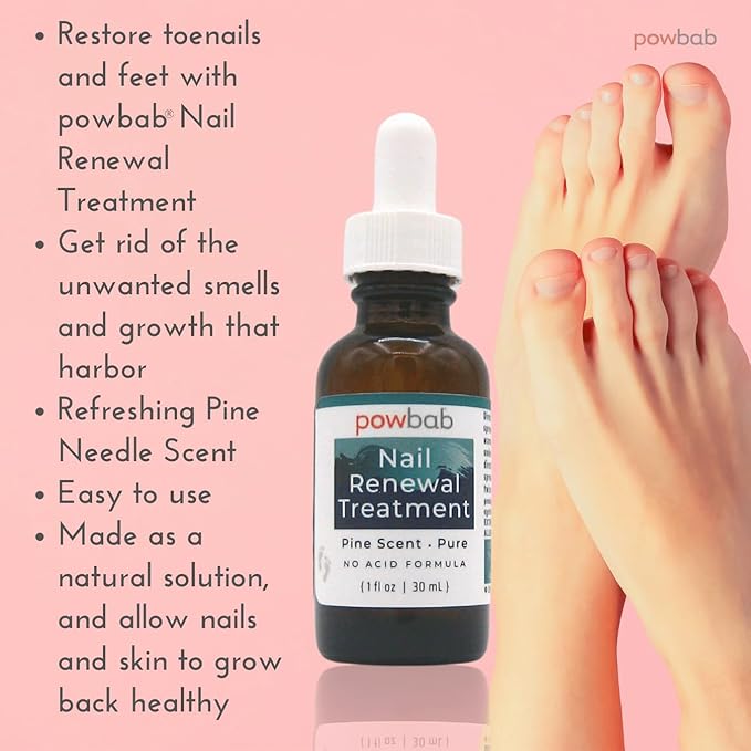 powbab Nail Renewal Treatment for Toenail. Pine Needle Scent, No Acid Formula. 100% Natural Solution Toenail Treatment Extra Strength for Foot and Nail. Natural Toe Nail Treatment - 1 oz