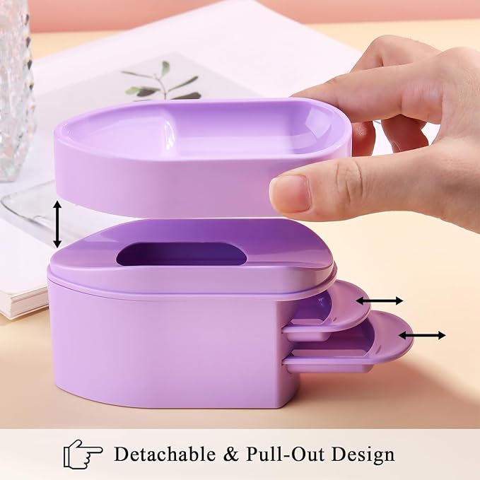 2 in 1 Dip Powder Recycling Tray System, Nail Dip Powder Storage Tray with Cleaning Brush, Container for Glitter, Sequins, Caviar Beads, Manicure Tool Kit for Home & Salon (Purple)