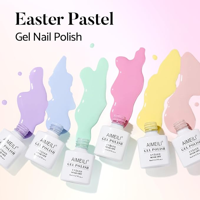 AIMEILI Soak Off Spring Summer Gel Polish Easter Pastel Pink Yellow Blue Purple Gel Nail Polish Easter Decorations Nail Art Color Set Of 12pcs X 8ml - Kit Set 9
