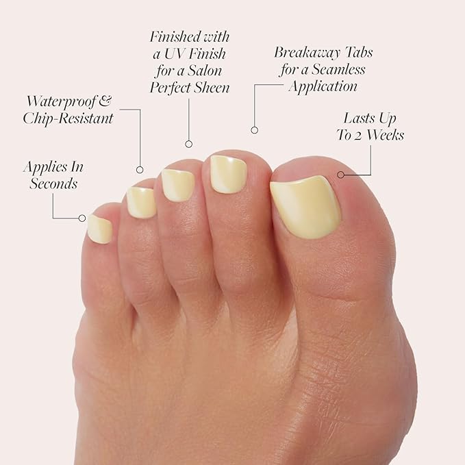 Glamnetic Press On Toenails - Yellow Pop | Pastel Yellow Fake Toe Nails with a Glazed Finish | 16 Sizes - 32 Toe Nail Kit with Glue