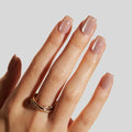 LAMIMOSA 32Pcs Nude Cat Eye Press On Nails Short Square – Soft Gel Glittery Fake Nails in 16 Sizes, Reusable Neutral Glue on Nails Kit, SILK MIRAGE