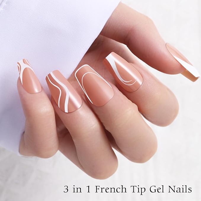 Short Coffin French Tip Press on Nails, 150pcs Soft Fake Nail Tips in 15Sizes, Pre-lasting Acrylic French Gel Nails Tips, No Need to File False Nail Tips Extension for Women Girl Nails DIY