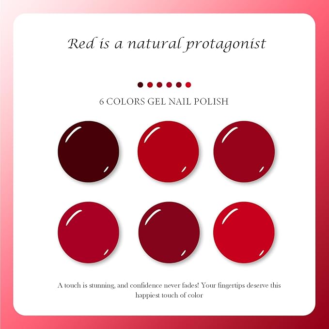 CAMILA ¿ 6pcs 15ml Hema Free Tpo Free Gel Polish Set Deep Cherry Red Color Long Lasting Gel Nail Polish Kit Soak Off Gel Polish Big Bottle Manicure Salon | Crimson color B