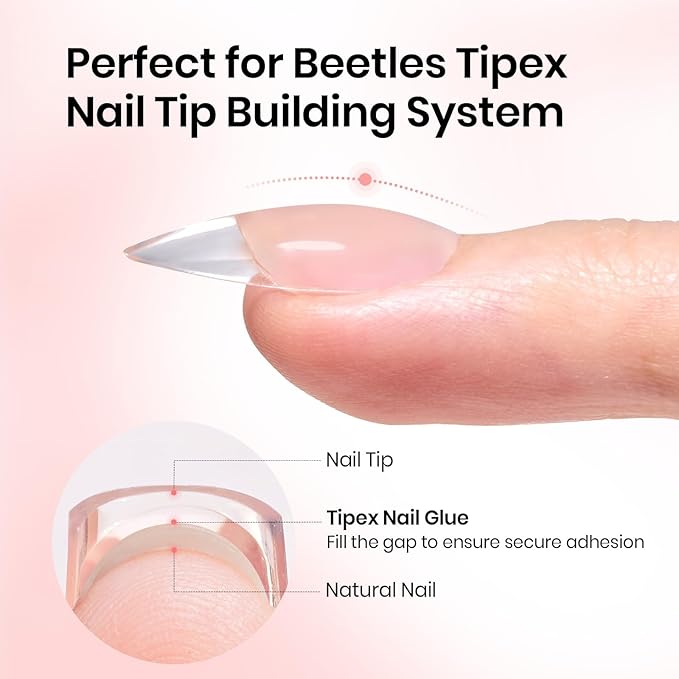 Beetles Tipex Nail Glue Gel 2 Pcs 20g, Super Strong Hands-Free Solid Nail Glue for Tipex Instant Apex Nail Tips, Professional Beginner-Friendly, U V Light Required