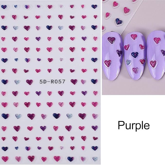 4 Sheets Valentines Nail Stickers - Embossed Heart Nail Art Decals - Self Adhesive Little Hearts Stickers for Nails,Vday DIY Manicure Decorations for Women