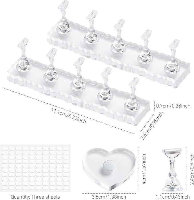 Nail Stand For Press On Acrylic Nail Holder Kit For Painting Nails Tip Arts Display With 300PCS Double-Sided Tape And 1 Heart Shaped Acrylic Stands For Nail Art Supplies