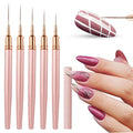 WOKOTO 5 Pcs Rose Gold Nail Art Liner Brushes Painting Nail Art Brush Set Nail Dotting Drawing Tool For Long Lines Thin Details Fine Drawing Sizes 5/8/12/15/20mm Liner Brushes With Metal Penholder