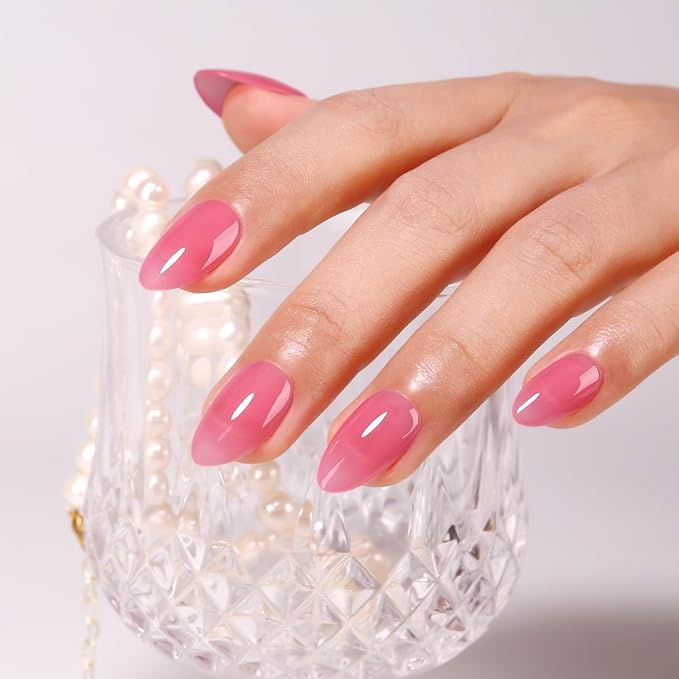 Imtiti Jelly Gel Nail Polish, 0.5 Fl Oz Rose Pink Sheer Jelly Gel Polish Soak Off LED UV Translucent DIY Nail Art Starter Manicure Salon