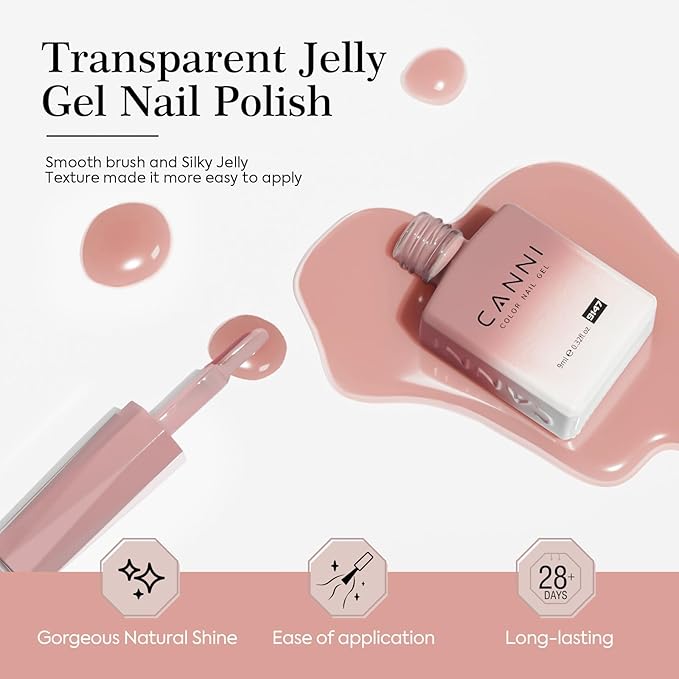 CANNI 6 Colors 9 Ml Jelly Nude Pink Gel Nail Polish Set- Neutral Transparent Pink Colors Sheer Gel Polish Kit, Soak Off LED Nail Gel Manicure Kit DIY at Home Salon Gifts