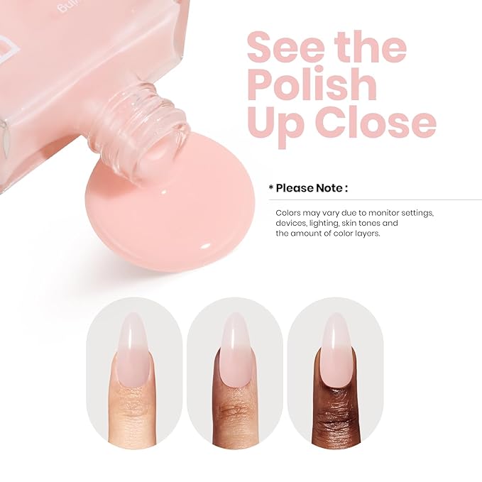 Beetles Nail Concealer - 2 In 1 Light Pink Jelly Nail Polish Nail Strengthener and Growth Fast Dry Quick Jelly Natural Nail Strengthener and Growth Treatment for Thin and Damaged Nails,0.51 FL OZ