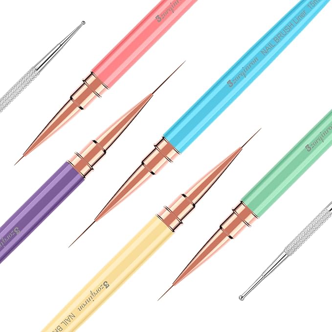 Nail Liner Brushes, Fine Line Nail art Brush 5/9/11/15/18mm Macaron Thin Nail Art Brush Detail Drawing, Liner Brush for Nails Gel