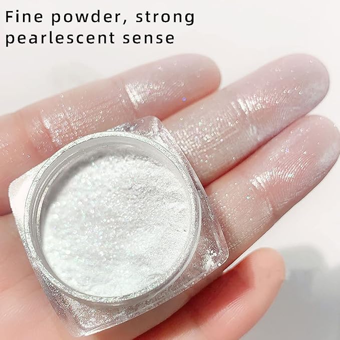 2 Jars White Pearl Nail Powder Pearlescent Nail Pigment High Gloss Glitter Aurora Nail Art Glitter Sequins Chrome Iridescent Pigment DIY Sparkly Paillette Charm Flakes Gel Polish Nail Decorations