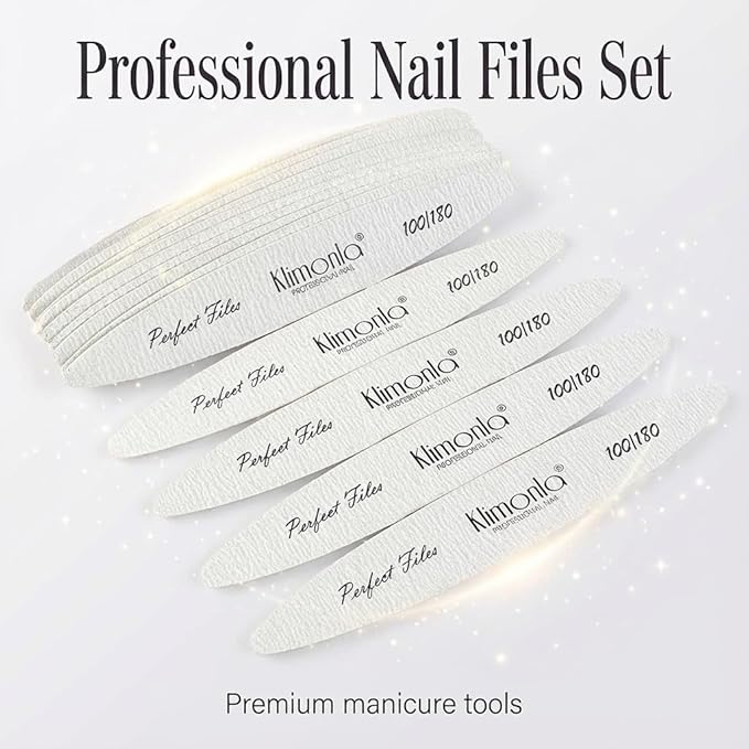 25pcs Professional Oval Nail Files Emery Board Set 100/180 Grit Dual-Grit Buffer Files for Natural & Acrylic Nails Tools Suit for Home Salon