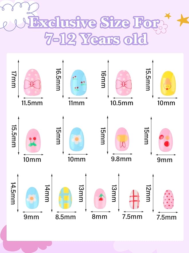 78PCS Kid Press on Nails, EBANKU 3 Pack Children Fake Nail Kit Full Cover Short False Fingernails with Nail Glue for Girl Nail Decoration (Colorful Polka Dots Flowers)