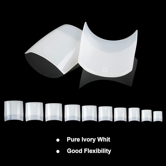 FEBSNOW 1000PCS Acrylic Nails 10 Sizes Artificial Half Cover False Flake Tips for Nail Salon, Shop, DIY Art - Ballerina Short French Nail Tips