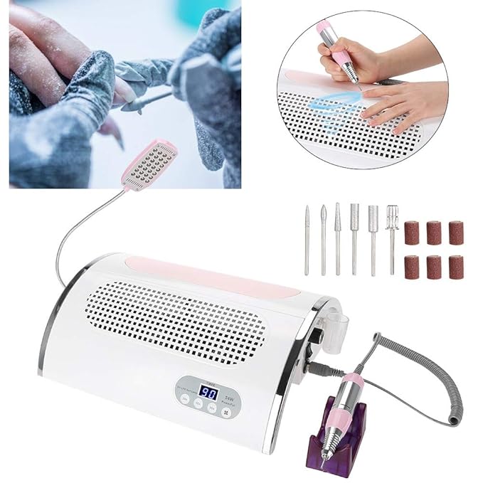 Sonew 4 in 1 Multi-functional Electric Nail Drill Machine, Nail File Drill Pen Kit with 54w Nail Dryer Lamp and Nail Art Dust Suction Collector, Nail Art Machine for Woman Home DIY and Nail Art Salon