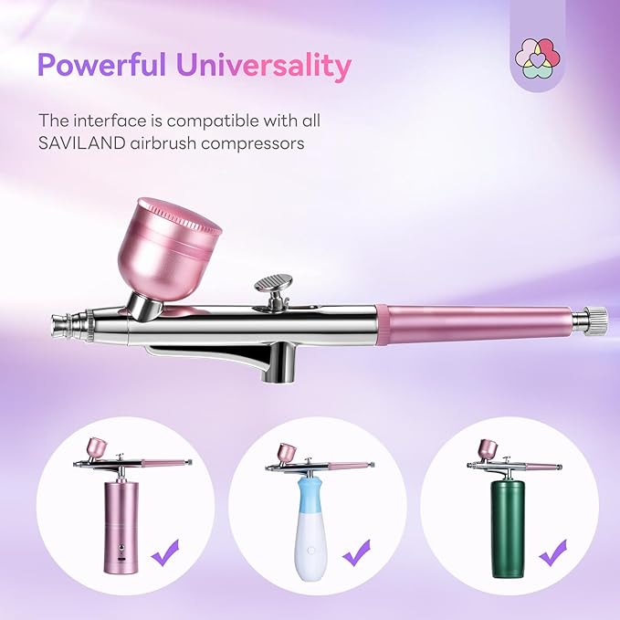 SAVILAND Advanced Airbrush Gun: Zero Downtime Flawless Design Airbrush Kit Portable Airbrush Accessories 0.3mm Needles Nail AirBrush Machine for Painting Cake Decorating Barber Model Makeup Nail Art