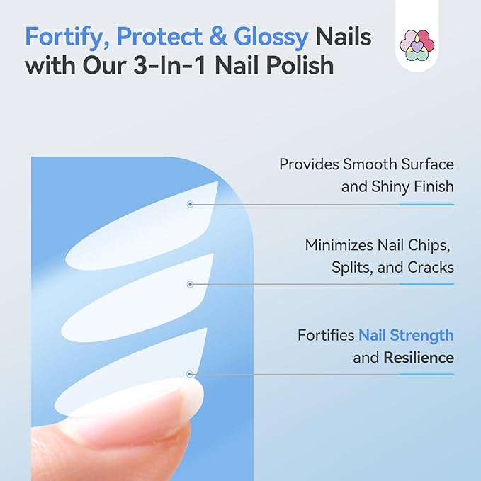 SAVILAND 3-in-1 Base & Top Coat & Nail Strengthener: 15ml Quick Air Dry Clear Nail Polish Nail Strengthener and Growth for Damaged Nails Nail Treatment Glossy Regular Nail Lacquer Women Gift