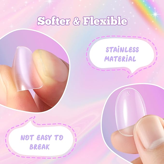 krofaue Short Kids Press on Nails - 260Pcs Clear Full Matte Soft Gel Almond Nail Tips DIY Nail Extension Gift for Children Girls with 13 Sizes (12-16 years old)