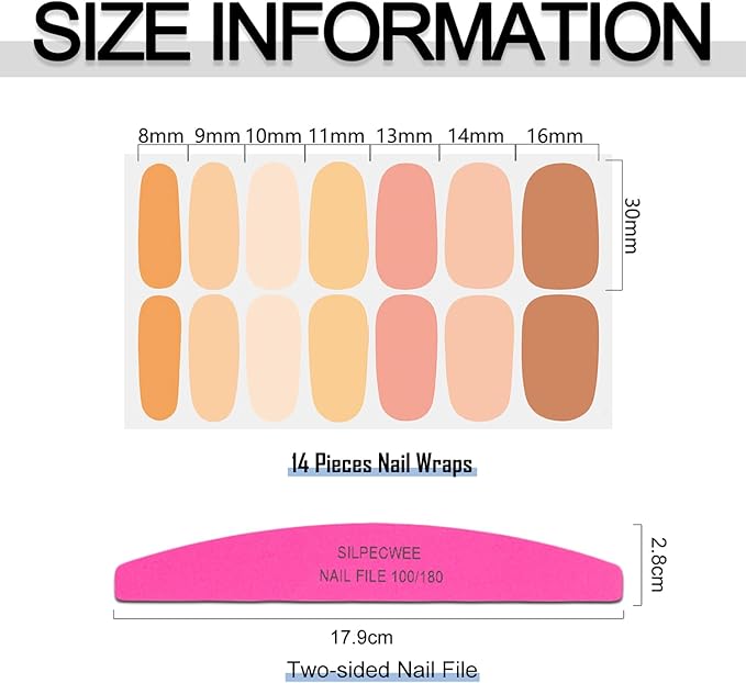 SILPECWEE 16 Sheets Full Nail Wraps for Women Stick on Nail Polish Strips Gel Nail Strips Self Adhesive Nail Polish Stickers Thanksgiving Fingernail Sticker Nails Manicure Kit with Nail File