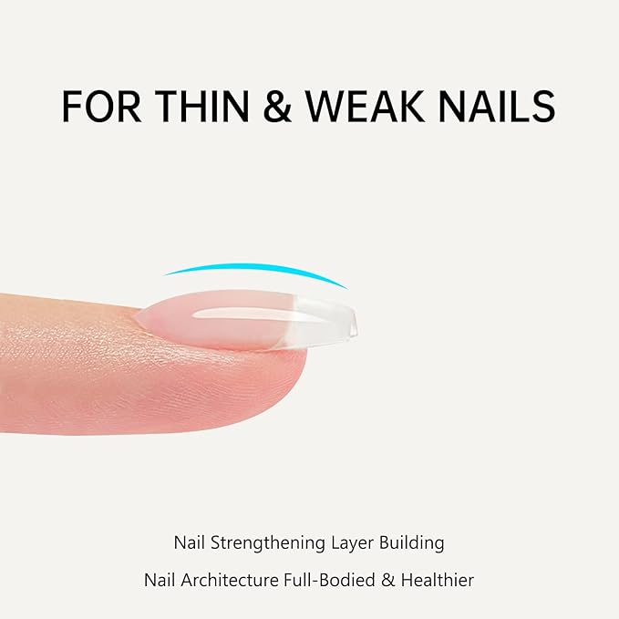 Clear Builder Gel for Nails, Soft Polish Thickness Strengthener Extender Apex Fast Leveling 28+ Days Chip Resistance Hypoallergenic & Odorless for Thin Weak (U V Nail Lamp Needed, pH 6.8)