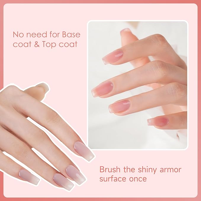 One step Gel nail polish Kit -6 Colors Top Coat Color Gel Base 3-In-1 Soak Off UV Gel Polish Kit for Home DIY & Birthday Gifts for Women | Ice naked Clear pink Latte nude