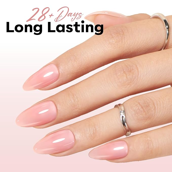 modelones Pink Gel Nail Polish Nude Pink Nail Polish Jelly Sheer Natural Translucent Soak Off U V Gel Clean Girl Valentine Nails for Women Nail Art French Tip Manicure 15 ML