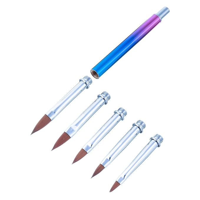 SILPECWEE 1 Pack Replacement Acrylic Nail Art Brush Set UV Gel Builder Nail Drawing Flower Pen Manicure Tools With 5Pcs Pointed Head (3.5/4/5/6/7mm)