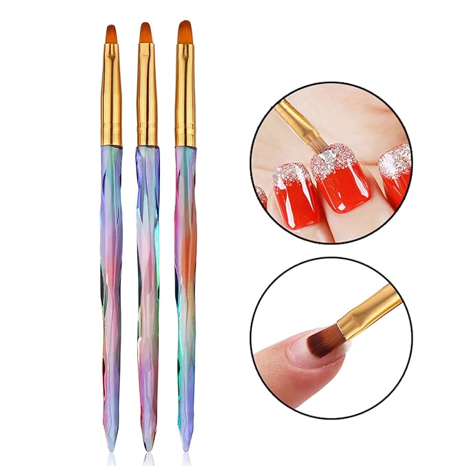 SILPECWEE 3Pcs Nail Art Clean Up Brush, Acrylic Nail Art Brushes, Nail Design Brush Nail Painting Pen Manicure Brush for Dipping Powder, Cleaner, Remove Polish, Builder UV Gel, Makeup