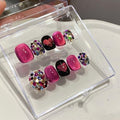 Short Square Press on Nails - Handmade Manicure Art Reusable False Nails 10pcs with Solid Nail Glue, Nail Adhesive Tabs, Strong Nail Glue (120-Large)