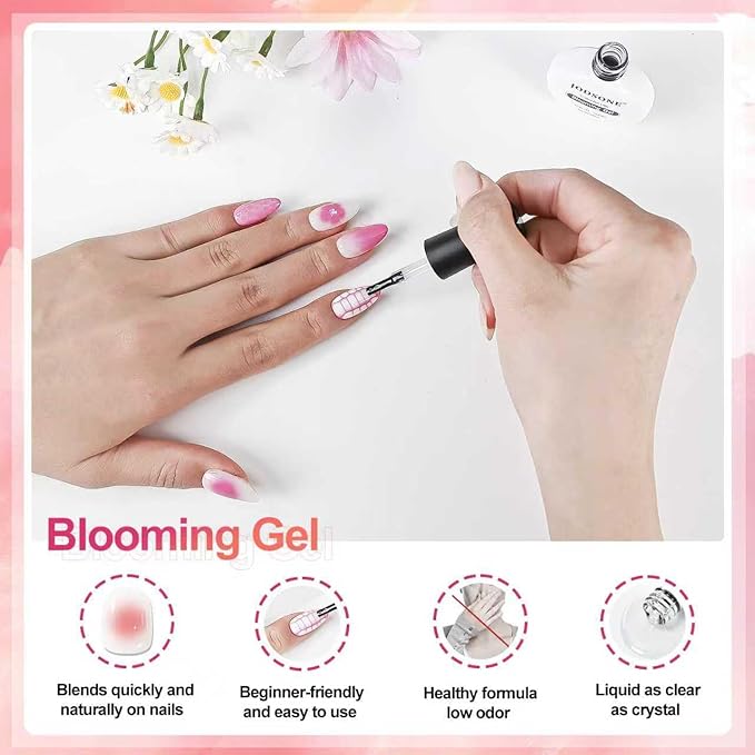 JODSONE Blooming Gel Nail Polish,10ml Clear Blooming Gel with Liner Brush, Create Marble, Floral, Watercolor & Gradient Nail Art Designs