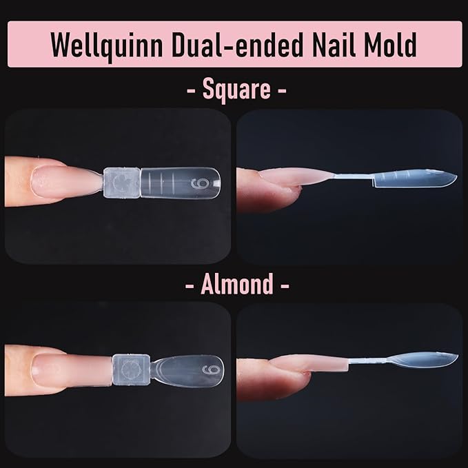 Dual-ended Short Nail Mold Kit, Square & Almond Shape, Embeddable Ultra-Thin Seamless Measured Nail Forms with Gel Scoop, 15 Sizes 75Pcs