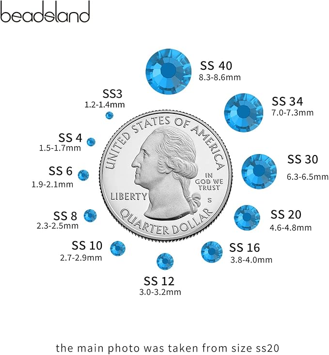Beadsland 2880pcs Flat Back Crystal Rhinestones Round Gems for Nail Art and Craft Glue Fix,Capri Blue,SS6,1.9-2.1mm