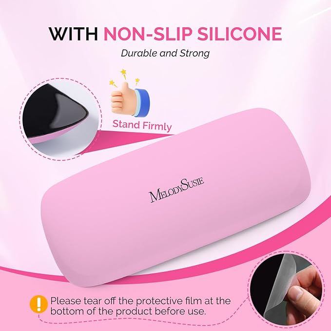 MelodySusie Nail Arm Rest, Portable Manicure Hand Rest, Professional PU Leather Nail Hand Rest Stand for Acrylic Nails, Nail Hand Pillow for Nail Tech Manicurist, Travel Salon Home, Pink