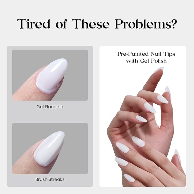 Beetles Natural Milky White Nail Tips | 160PCS, 16 Sizes Medium Almond Nail Tips | Pre-Colored Full Cover Soft Nail Gel Fake Nails | Salon-Gel Look for DIY Manicure