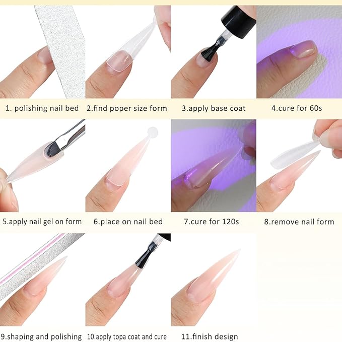 Builder Gel for Nails, 4 Colors Thickening Builder Nail Gel Clear Milky White Nude Pink Nail Strengthener Gels Kit with Brush Pen Soak Off UV Polish Nail Extension Manicure Supplies