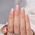 BTArtbox French Tip Press On Nails - White Press On Nails Almond, Short Fake Nails with Nail Glue, Fit Perfectly & Natural Reusable Stick on Nails in 16 Sizes, Mermaid