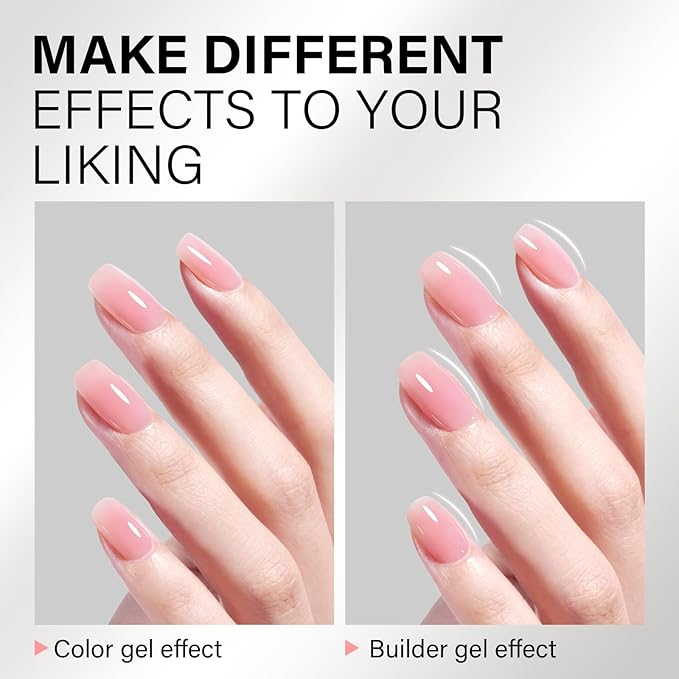 AILLSA Pink Builder Gel 7 In 1 Nude Hard Gel Polish for Nail Thickening Light Neutral Strengthener Gels Nail Polish Natural Color Sheer Extension U V for French Manicure Base Coat Needed 0.51 Oz