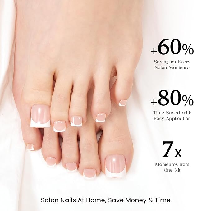 Beetles X Press French Tip Toenails - Charm French | Pink Short Square Press On Toe Nails | 150 Pcs 15 Sizes Natural Salon Quality Gel Nail Tips For Women