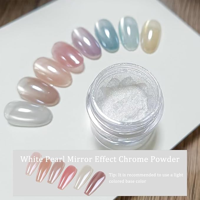 Moonlight White Chrome Nail Powder, White Pearl Nail Powder Pigment Mirror Effect Aurora Magic Pearlescent Nail Glitter Nail Art