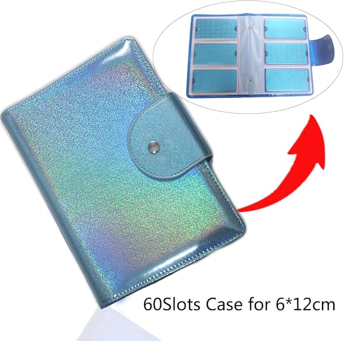 60 Slots Stamping Plate Collection Light Blue Nail Art Stamp Plate Stamping Plates Cases Stamp Nail Template Organzier for 6.0x12.0cm Nail Art Plates