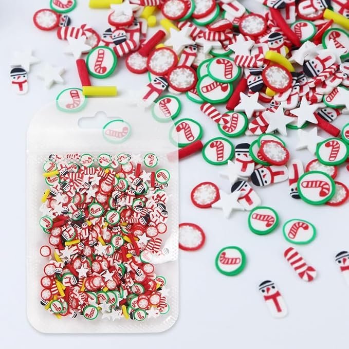 4 Bags Christmas Nail Art Slices Snowflake Santa Claus Christmas Tree Candy Snowman Gingerbread Man Designs Christmas Nail Charms 3D Winter Mini Clay Slices for Acrylic Nails Decorations