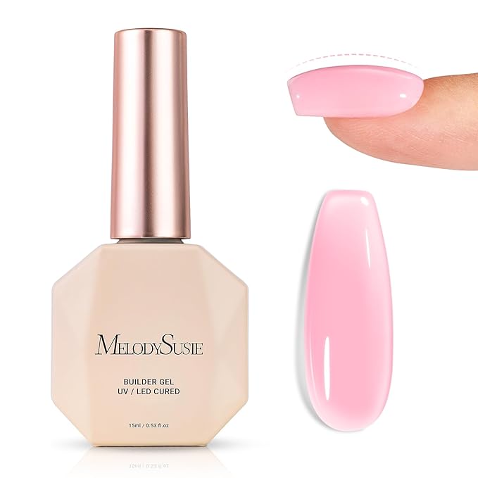 MelodySusie Pink Builder Nail Base Gel for Nails Thickening, Soak Off UV Extension Gel, Rhinestone Nail Glue for Nail Art Design Salon DIY Manicure at Home Gift for Women